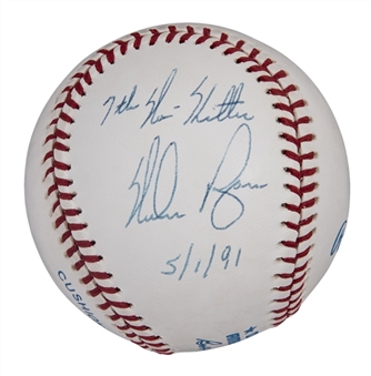 Nolan Ryan Signed & "7th No-Hitter" Inscribed OAL Brown Baseball (Beckett)